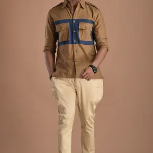Camel Brown Hunt in Style Shirt | Premium Men's Sportswear | Classic Outdoor Design | Comfortable Cotton Fabric | Size 36-44